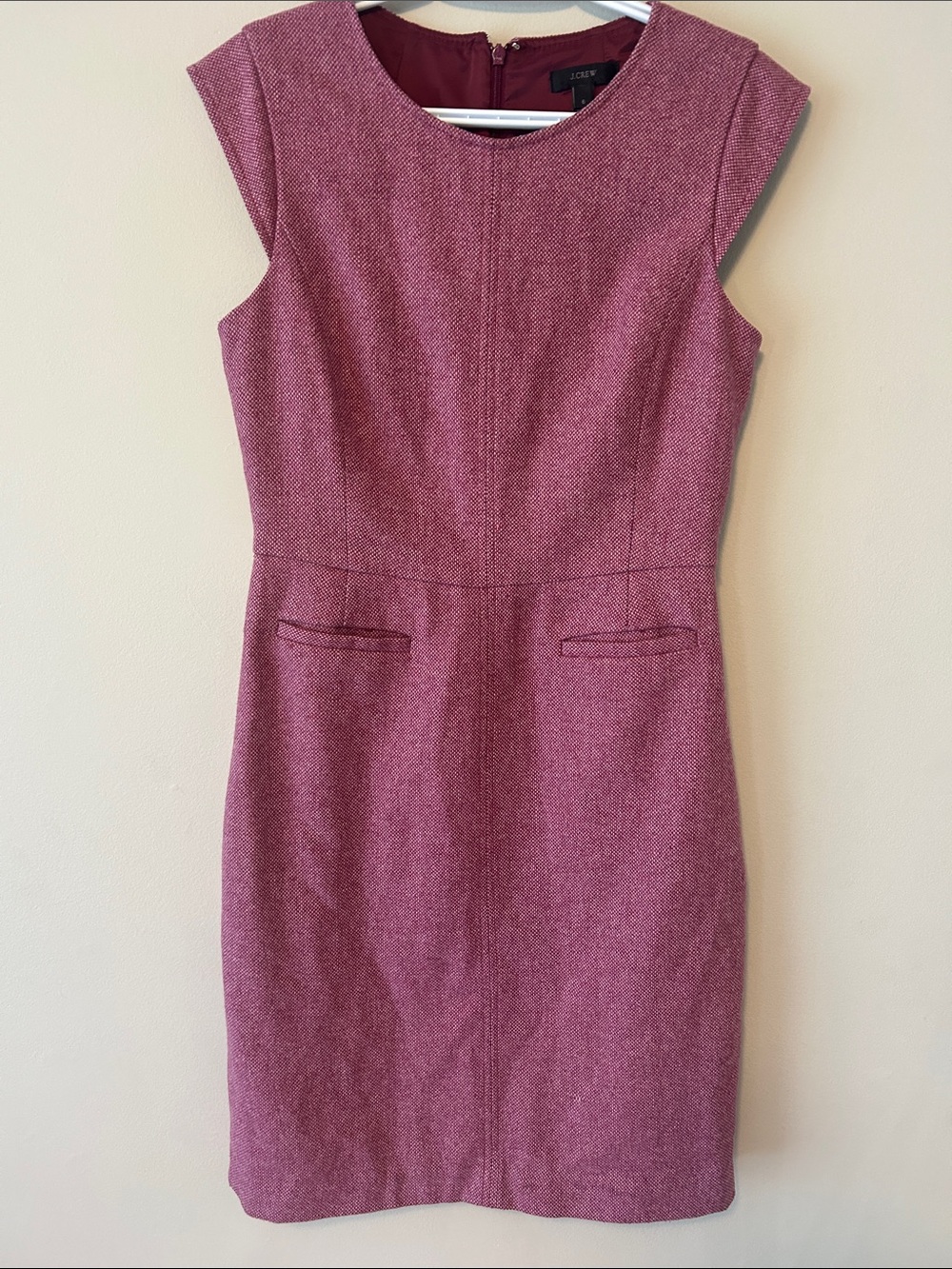 J. Crew Raspberry Wool and Silk Sheath Dress with Cap Sleeves